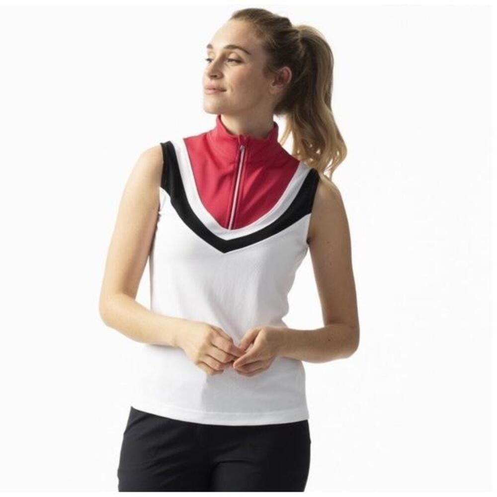 Daily Sports‎ Tisha White Sleeveless Polo Shirt Medium Black Pink Chevron